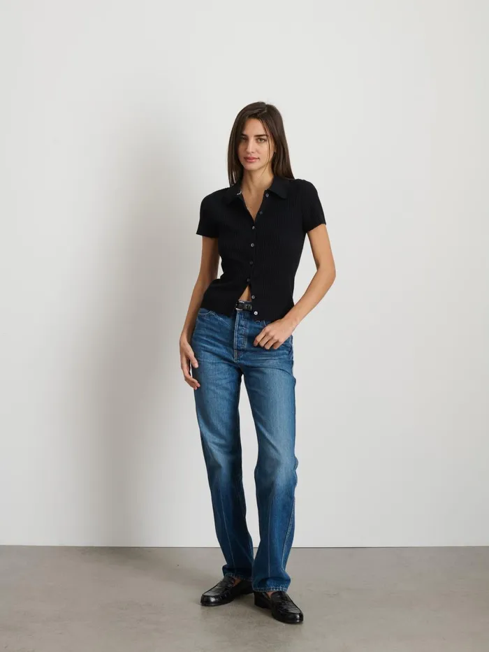 Alex Mill Shirts Tops Women Suzanne Ribbed Polo Black Alex Mill Shirts Tops Women Suzanne Ribbed Polo Black