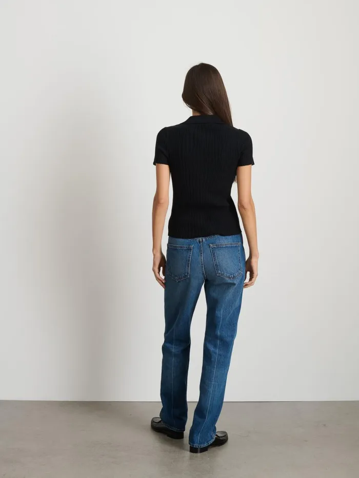 Alex Mill Shirts Tops Women Suzanne Ribbed Polo Black Alex Mill Shirts Tops Women Suzanne Ribbed Polo Black
