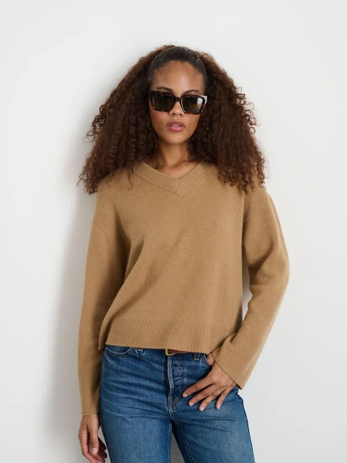 Alex Mill Sweaters Women Rowan VNeck In Cashmere Light Camel