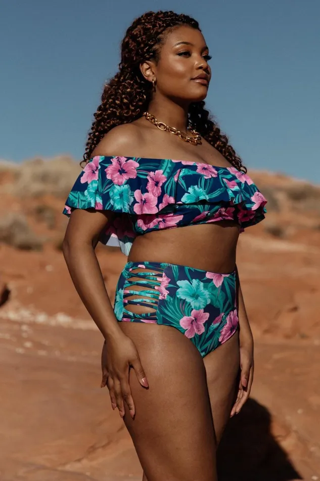 Baltic Born Bikini Women Keke Off Shoulder Bikini Top Navy Tropical Floral Baltic Born Bikini Women Keke Off Shoulder Bikini Top Navy Tropical Floral