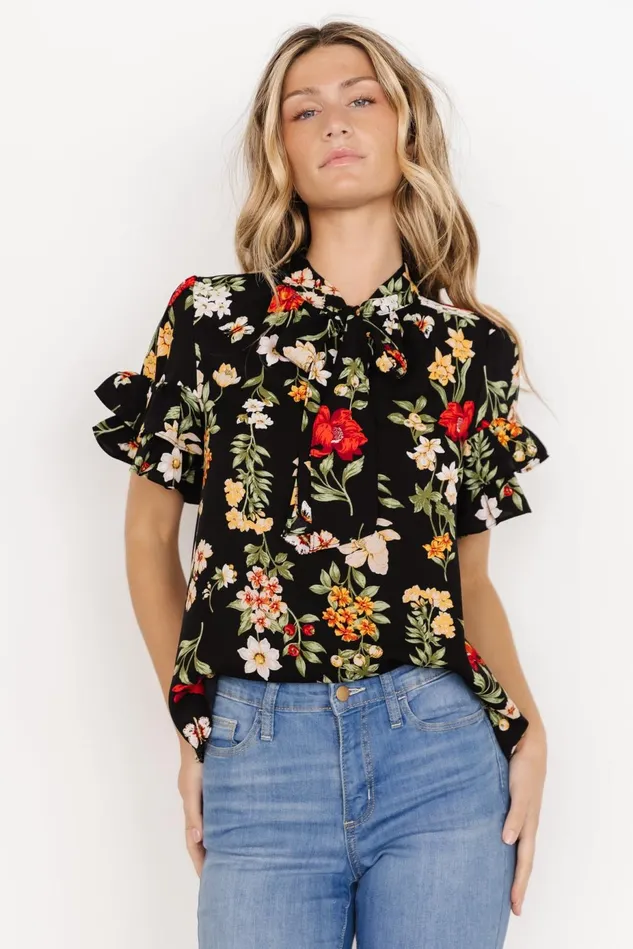 Baltic Born Blouses Shirts Women Judy Ruffle Sleeve Top Black Multi Baltic Born Blouses Shirts Women Judy Ruffle Sleeve Top Black Multi