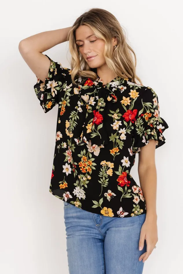Baltic Born Blouses Shirts Women Judy Ruffle Sleeve Top Black Multi Baltic Born Blouses Shirts Women Judy Ruffle Sleeve Top Black Multi