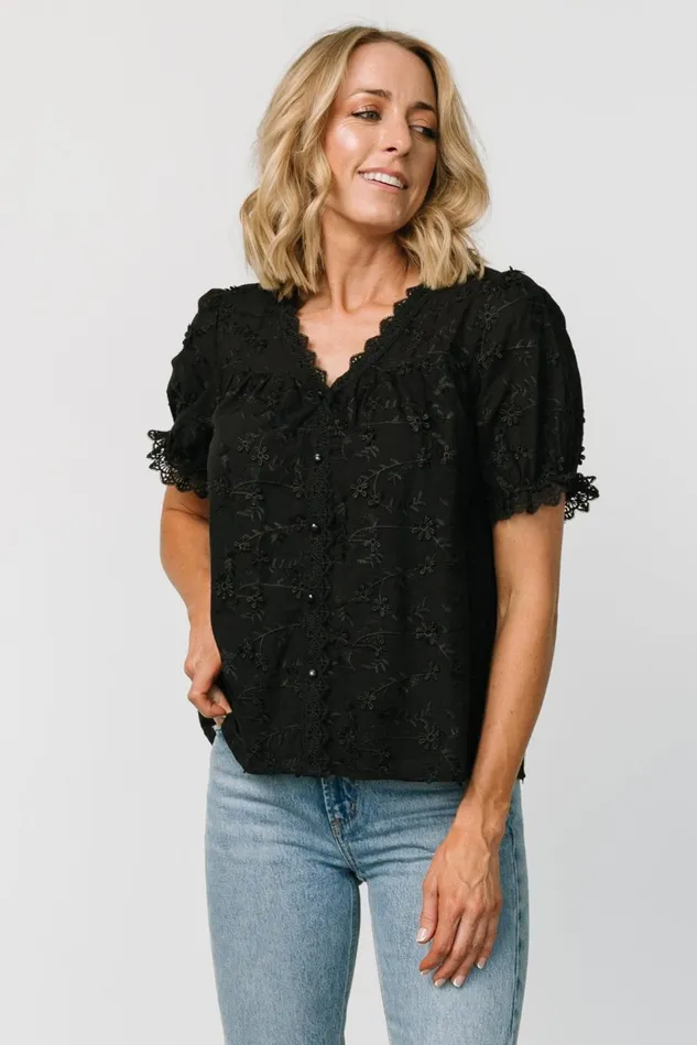 Baltic Born Blouses Shirts Women Pauline Embossed Top Black Baltic Born Blouses Shirts Women Pauline Embossed Top Black