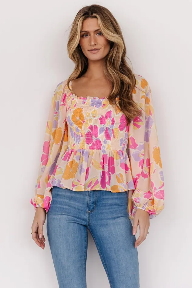 Baltic Born Blouses Shirts Women Sally Smocked Top Pink Multi