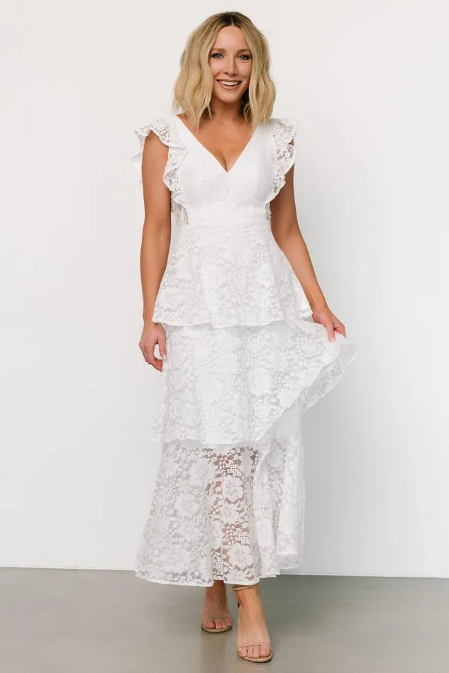 Baltic Born Bridal Women Margot Lace Tiered Maxi Dress Off White