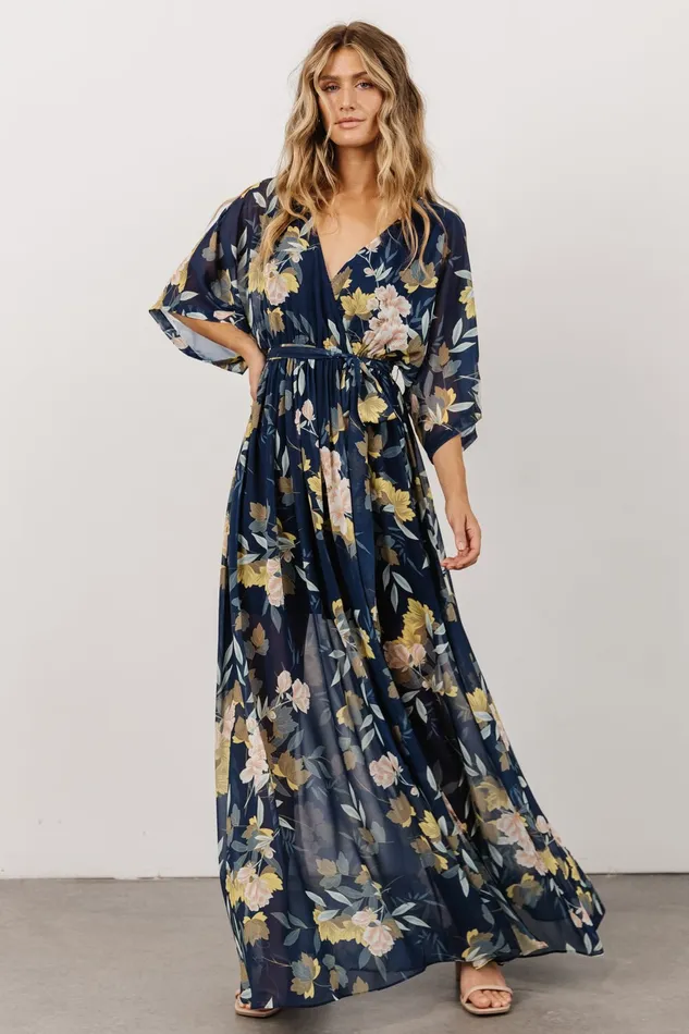 Baltic Born Bump Friendly Women Kia Kimono Maxi Dress Navy Floral