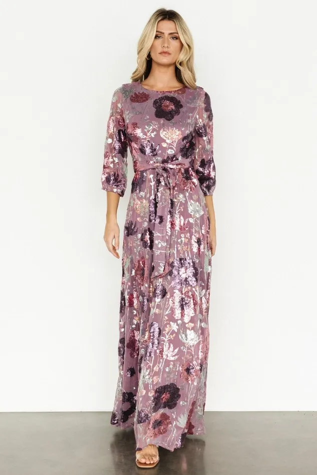 Baltic Born Embellished Sequin Women Destiny Sequin Maxi Dress Lilac Floral