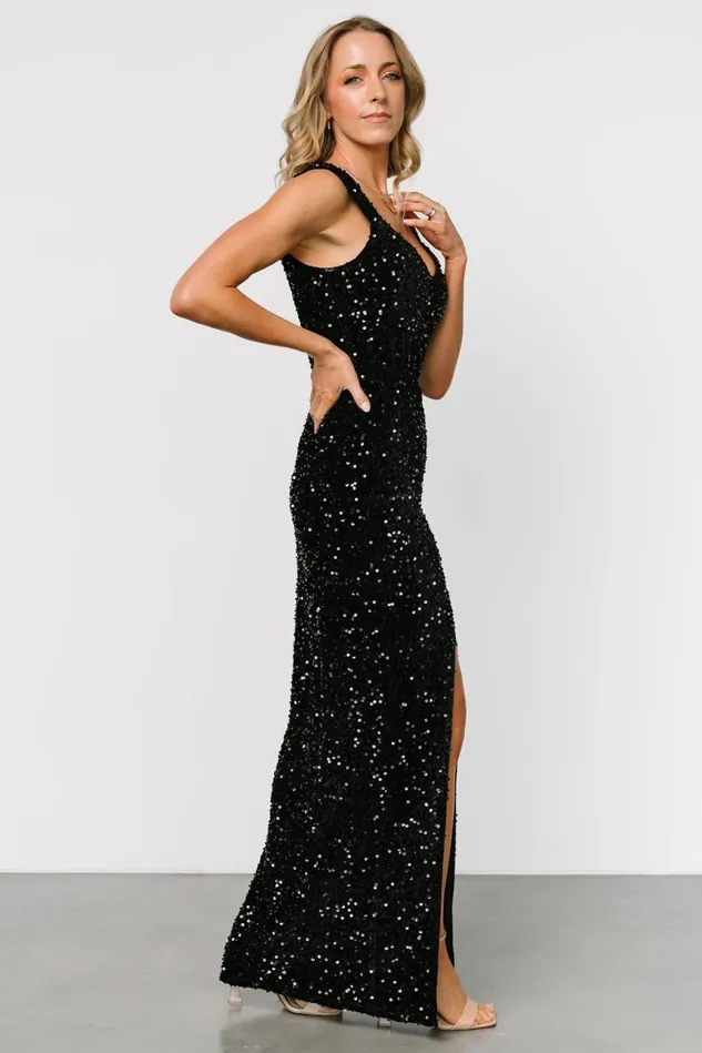 Baltic Born Embellished Sequin Women Marilyn Sequin Maxi Gown Black