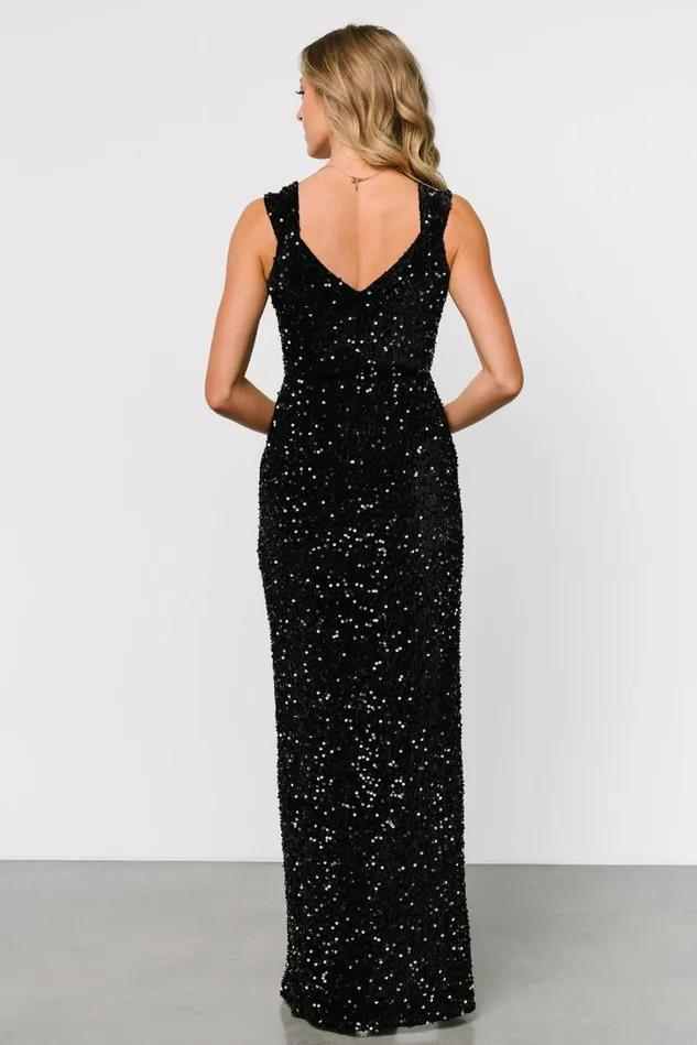 Baltic Born Embellished Sequin Women Marilyn Sequin Maxi Gown Black