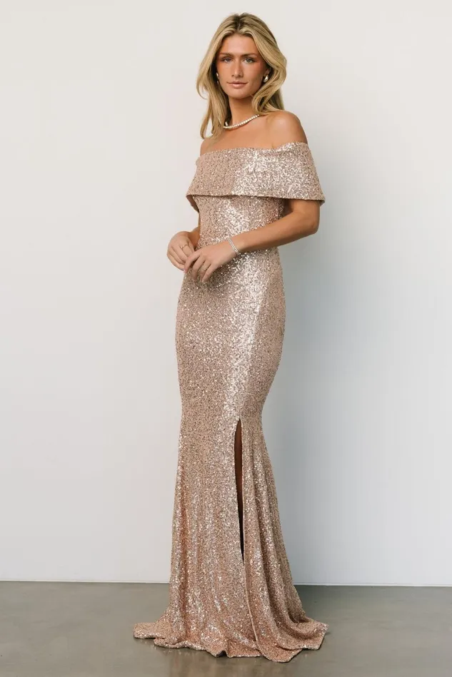 Baltic Born Embellished Sequin Women Yvonne Off Shoulder Sequin Gown Champagne Baltic Born Embellished Sequin Women Yvonne Off Shoulder Sequin Gown Champagne