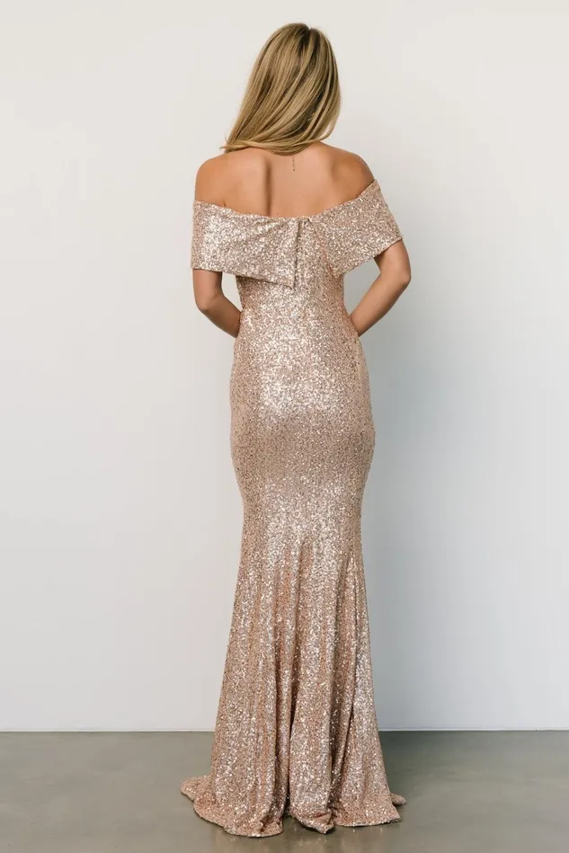 Baltic Born Embellished Sequin Women Yvonne Off Shoulder Sequin Gown Champagne Baltic Born Embellished Sequin Women Yvonne Off Shoulder Sequin Gown Champagne