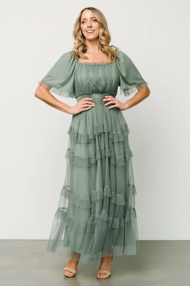 Baltic Born Maxi Dresses Women Magdalena Tulle Maxi Dress Eucalyptus Baltic Born Maxi Dresses Women Magdalena Tulle Maxi Dress Eucalyptus