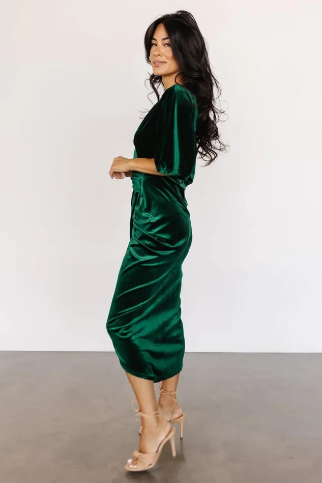 Baltic Born Midi Dresses Women Brendyn Ruched Velvet Dress Emerald Baltic Born Midi Dresses Women Brendyn Ruched Velvet Dress Emerald