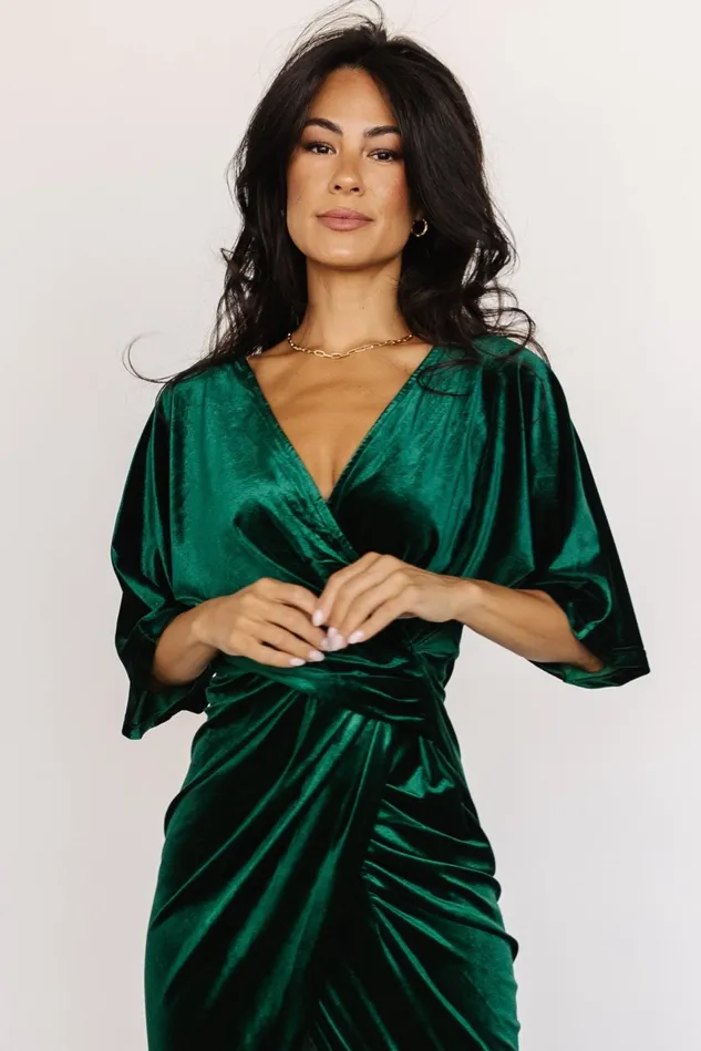 Baltic Born Midi Dresses Women Brendyn Ruched Velvet Dress Emerald Baltic Born Midi Dresses Women Brendyn Ruched Velvet Dress Emerald