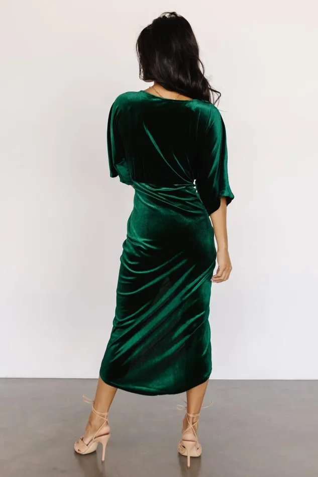 Baltic Born Midi Dresses Women Brendyn Ruched Velvet Dress Emerald Baltic Born Midi Dresses Women Brendyn Ruched Velvet Dress Emerald
