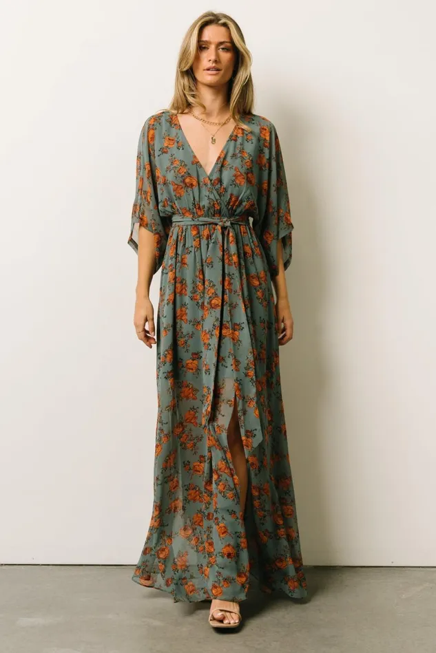 Baltic Born Mother Of The Bride Women Kia Kimono Maxi Dress Dusty Blue Floral