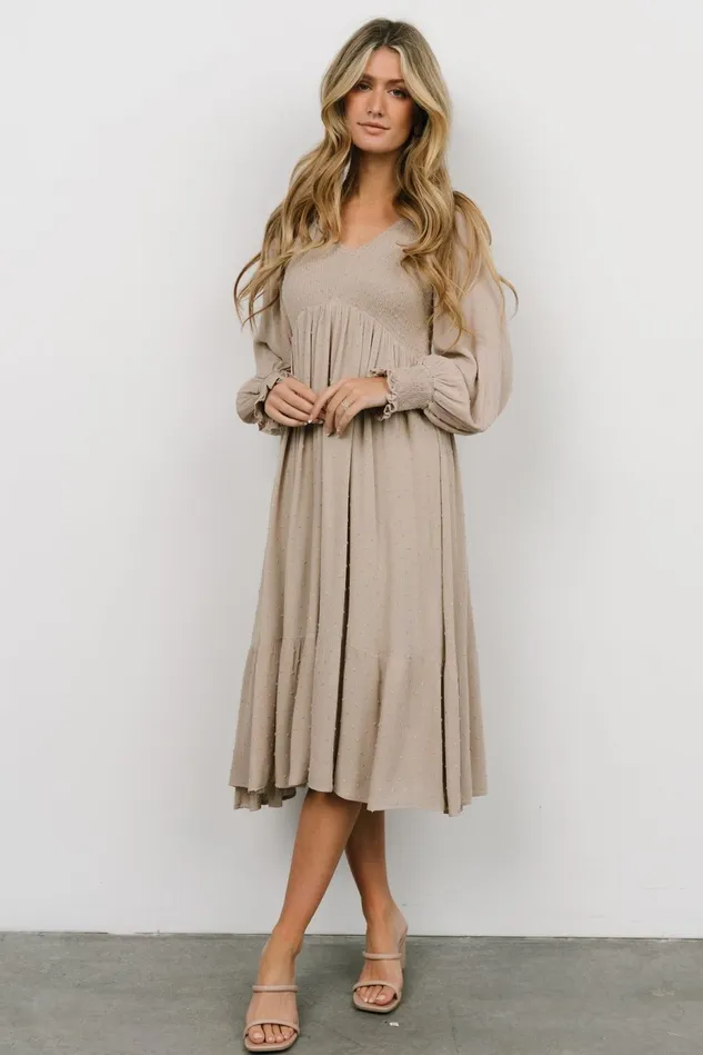 Baltic Born Mother Of The Bride Women Lainey Smocked Dotted Midi Dress Beige Baltic Born Mother Of The Bride Women Lainey Smocked Dotted Midi Dress Beige