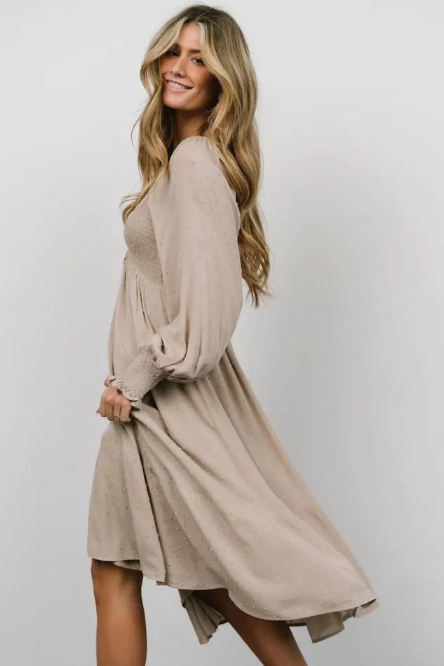 Baltic Born Mother Of The Bride Women Lainey Smocked Dotted Midi Dress Beige Baltic Born Mother Of The Bride Women Lainey Smocked Dotted Midi Dress Beige