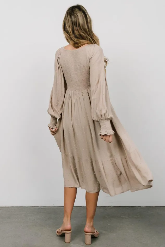 Baltic Born Mother Of The Bride Women Lainey Smocked Dotted Midi Dress Beige Baltic Born Mother Of The Bride Women Lainey Smocked Dotted Midi Dress Beige