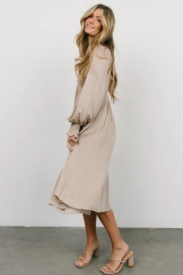 Baltic Born Mother Of The Bride Women Lainey Smocked Dotted Midi Dress Beige Baltic Born Mother Of The Bride Women Lainey Smocked Dotted Midi Dress Beige