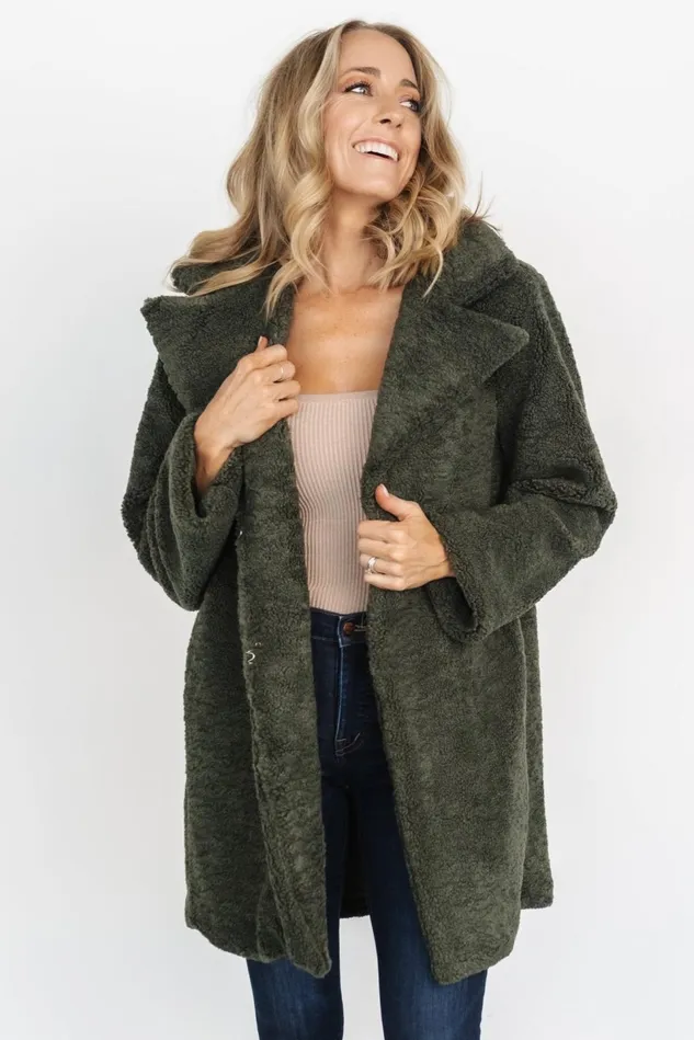 Baltic Born Outerwear Women Damien Sherpa Coat Dark Green