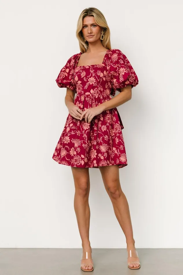 Baltic Born Short Dresses Women Milana Mini Dress Wine Print