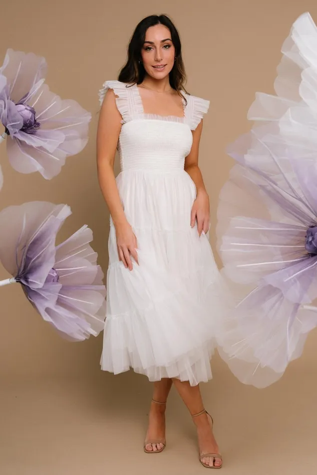 Baltic Born Tulle Styles Women Emma Smocked Tulle Dress Off White