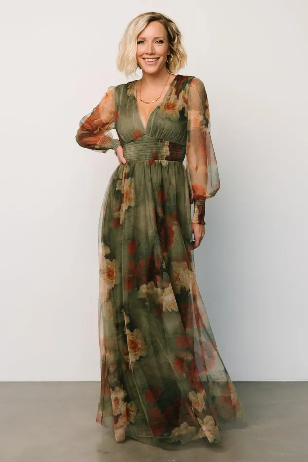 Baltic Born Tulle Styles Women Layla Tulle Maxi Dress Olive Rust