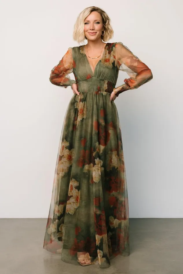 Baltic Born Tulle Styles Women Layla Tulle Maxi Dress Olive Rust
