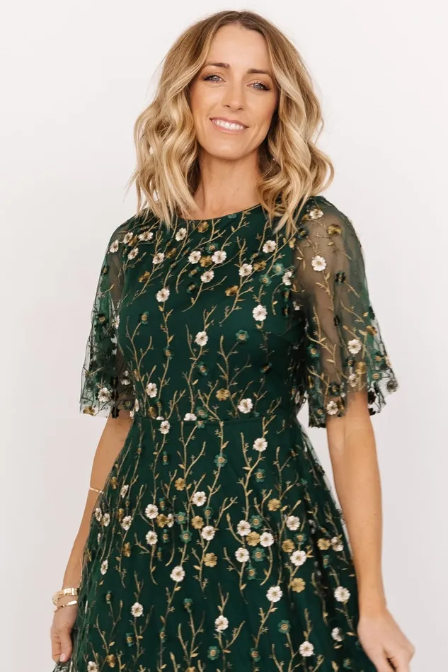 Baltic Born Wedding Guest Women Arabella Embroidered Tulle Maxi Dress Dark Green Floral Baltic Born Wedding Guest Women Arabella Embroidered Tulle Maxi Dress Dark Green Floral
