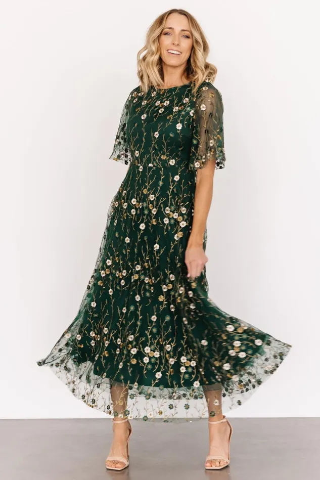 Baltic Born Wedding Guest Women Arabella Embroidered Tulle Maxi Dress Dark Green Floral Baltic Born Wedding Guest Women Arabella Embroidered Tulle Maxi Dress Dark Green Floral