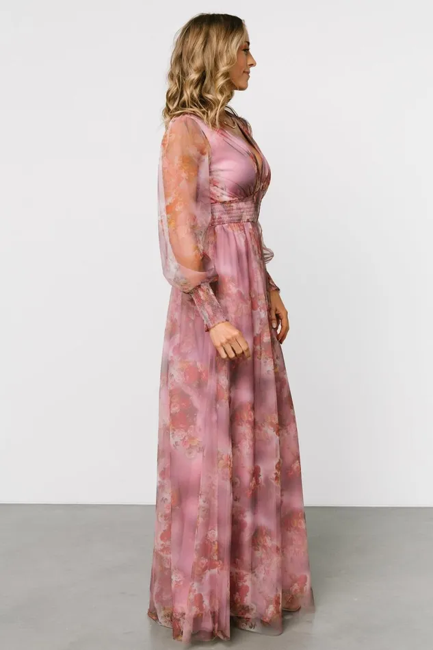 Baltic Born Wedding Guest Women Layla Tulle Maxi Dress Dusty Orchid Floral