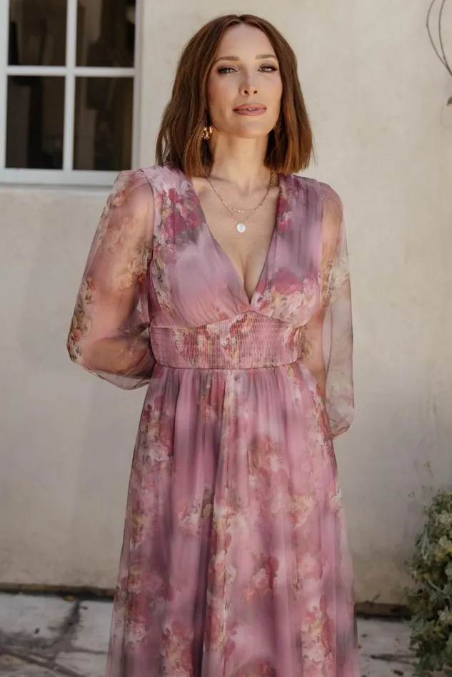 Baltic Born Wedding Guest Women Layla Tulle Maxi Dress Dusty Orchid Floral