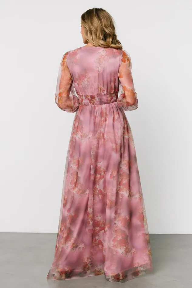 Baltic Born Wedding Guest Women Layla Tulle Maxi Dress Dusty Orchid Floral