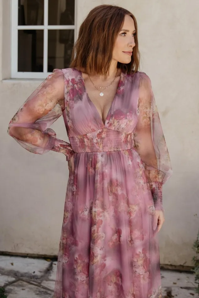 Baltic Born Wedding Guest Women Layla Tulle Maxi Dress Dusty Orchid Floral
