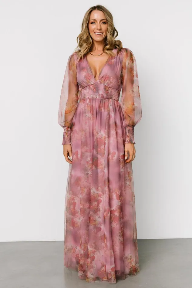 Baltic Born Wedding Guest Women Layla Tulle Maxi Dress Dusty Orchid Floral