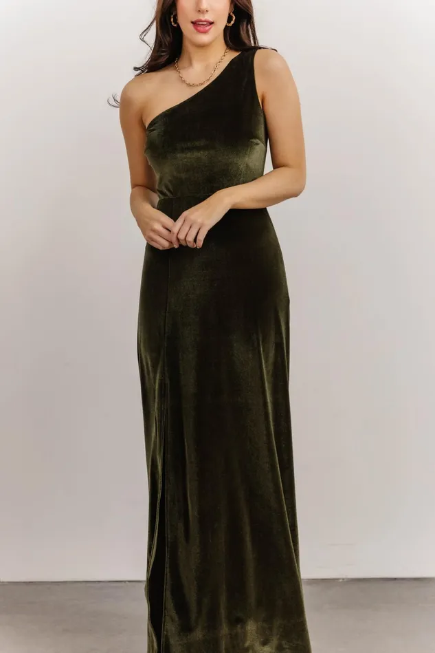 Baltic Born Wedding Guest Women Tatiana Velvet One Shoulder Maxi Dress Olive Baltic Born Wedding Guest Women Tatiana Velvet One Shoulder Maxi Dress Olive