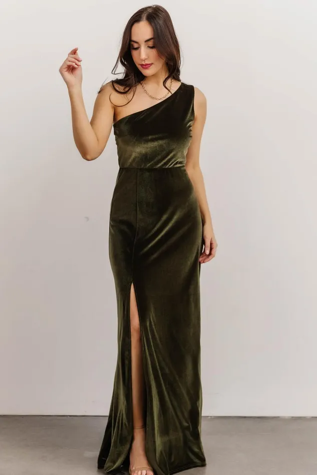 Baltic Born Wedding Guest Women Tatiana Velvet One Shoulder Maxi Dress Olive Baltic Born Wedding Guest Women Tatiana Velvet One Shoulder Maxi Dress Olive
