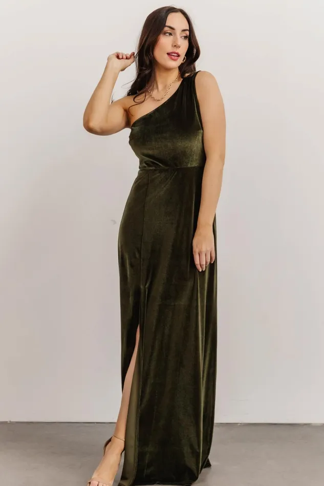 Baltic Born Wedding Guest Women Tatiana Velvet One Shoulder Maxi Dress Olive Baltic Born Wedding Guest Women Tatiana Velvet One Shoulder Maxi Dress Olive