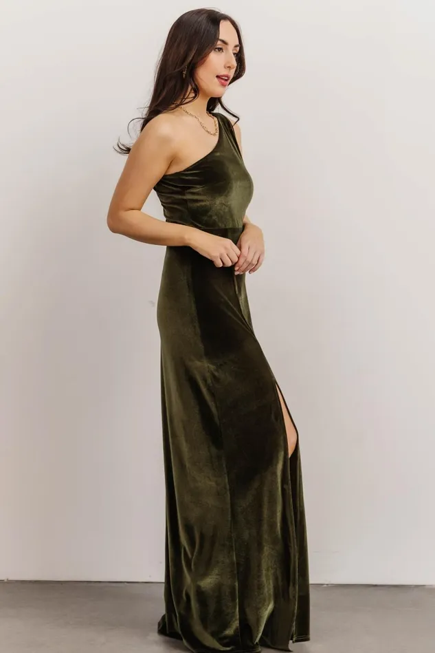 Baltic Born Wedding Guest Women Tatiana Velvet One Shoulder Maxi Dress Olive Baltic Born Wedding Guest Women Tatiana Velvet One Shoulder Maxi Dress Olive