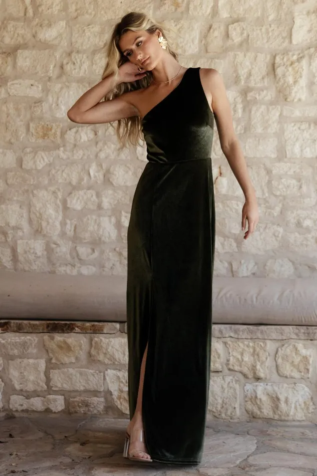 Baltic Born Wedding Guest Women Tatiana Velvet One Shoulder Maxi Dress Olive Baltic Born Wedding Guest Women Tatiana Velvet One Shoulder Maxi Dress Olive