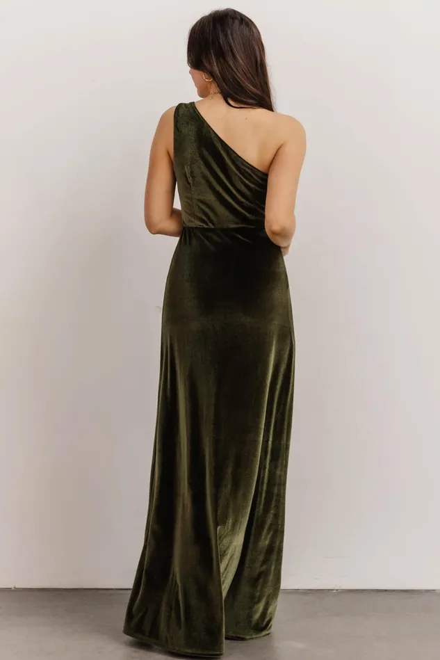 Baltic Born Wedding Guest Women Tatiana Velvet One Shoulder Maxi Dress Olive Baltic Born Wedding Guest Women Tatiana Velvet One Shoulder Maxi Dress Olive