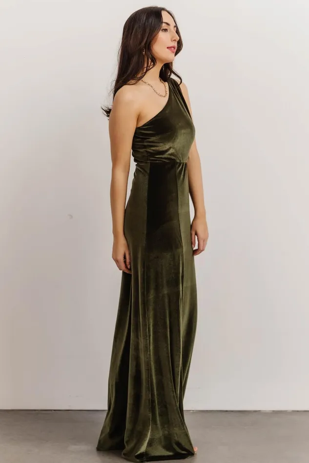 Baltic Born Wedding Guest Women Tatiana Velvet One Shoulder Maxi Dress Olive Baltic Born Wedding Guest Women Tatiana Velvet One Shoulder Maxi Dress Olive