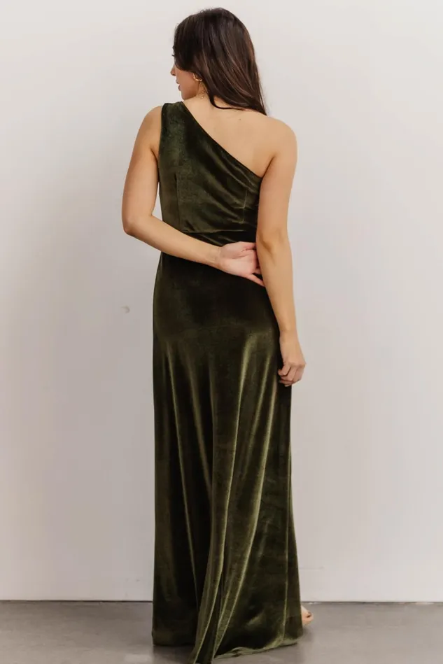 Baltic Born Wedding Guest Women Tatiana Velvet One Shoulder Maxi Dress Olive Baltic Born Wedding Guest Women Tatiana Velvet One Shoulder Maxi Dress Olive