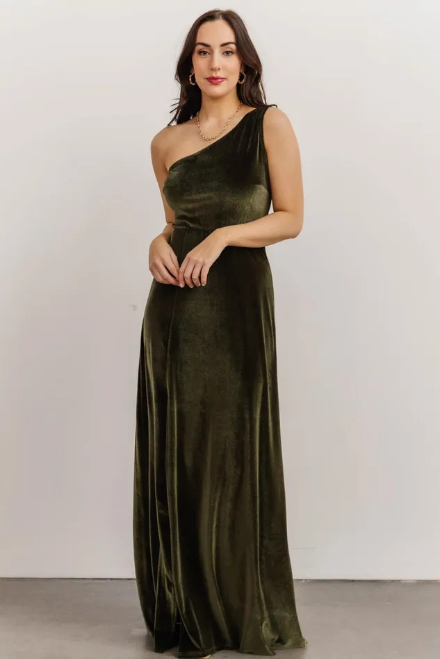 Baltic Born Wedding Guest Women Tatiana Velvet One Shoulder Maxi Dress Olive Baltic Born Wedding Guest Women Tatiana Velvet One Shoulder Maxi Dress Olive