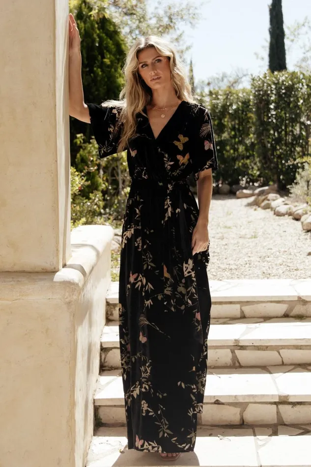 Baltic Born Wedding Guest Women Uma Velvet Maxi Dress Black Butterfly Print Baltic Born Wedding Guest Women Uma Velvet Maxi Dress Black Butterfly Print