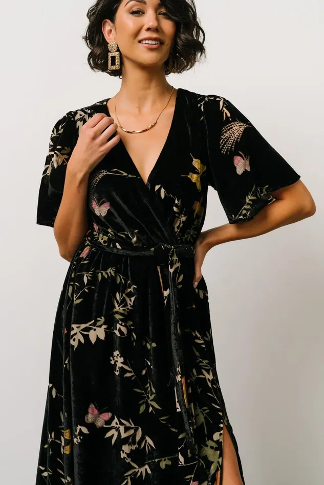 Baltic Born Wedding Guest Women Uma Velvet Maxi Dress Black Butterfly Print Baltic Born Wedding Guest Women Uma Velvet Maxi Dress Black Butterfly Print