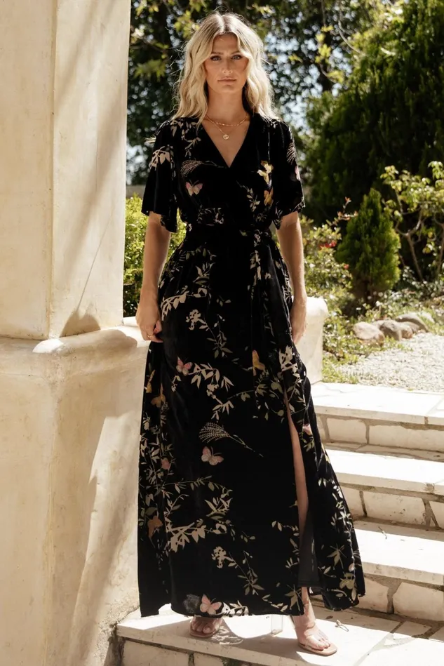 Baltic Born Wedding Guest Women Uma Velvet Maxi Dress Black Butterfly Print Baltic Born Wedding Guest Women Uma Velvet Maxi Dress Black Butterfly Print