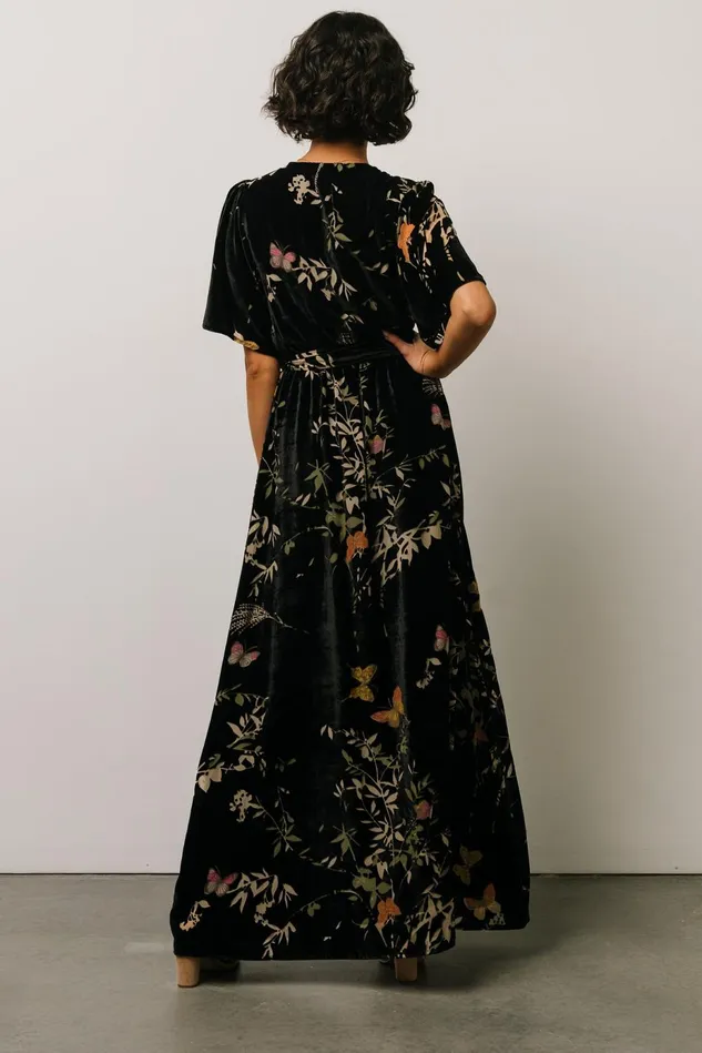 Baltic Born Wedding Guest Women Uma Velvet Maxi Dress Black Butterfly Print Baltic Born Wedding Guest Women Uma Velvet Maxi Dress Black Butterfly Print
