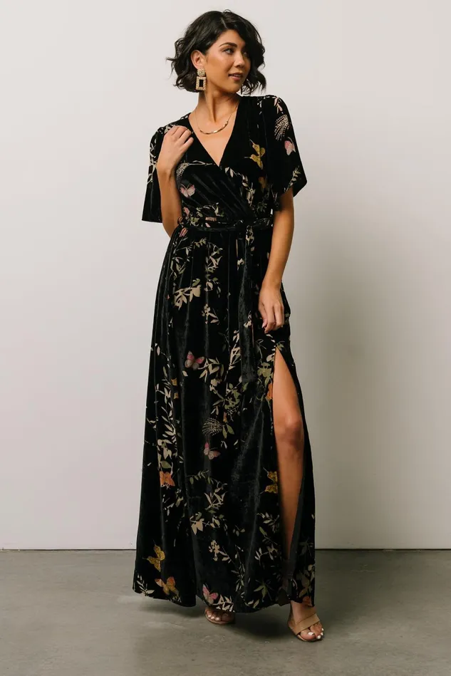 Baltic Born Wedding Guest Women Uma Velvet Maxi Dress Black Butterfly Print Baltic Born Wedding Guest Women Uma Velvet Maxi Dress Black Butterfly Print